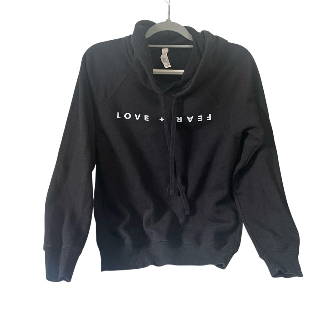 Bella Canvas Black Hoodie with Love + Fear Print on Front & Marina on back, S